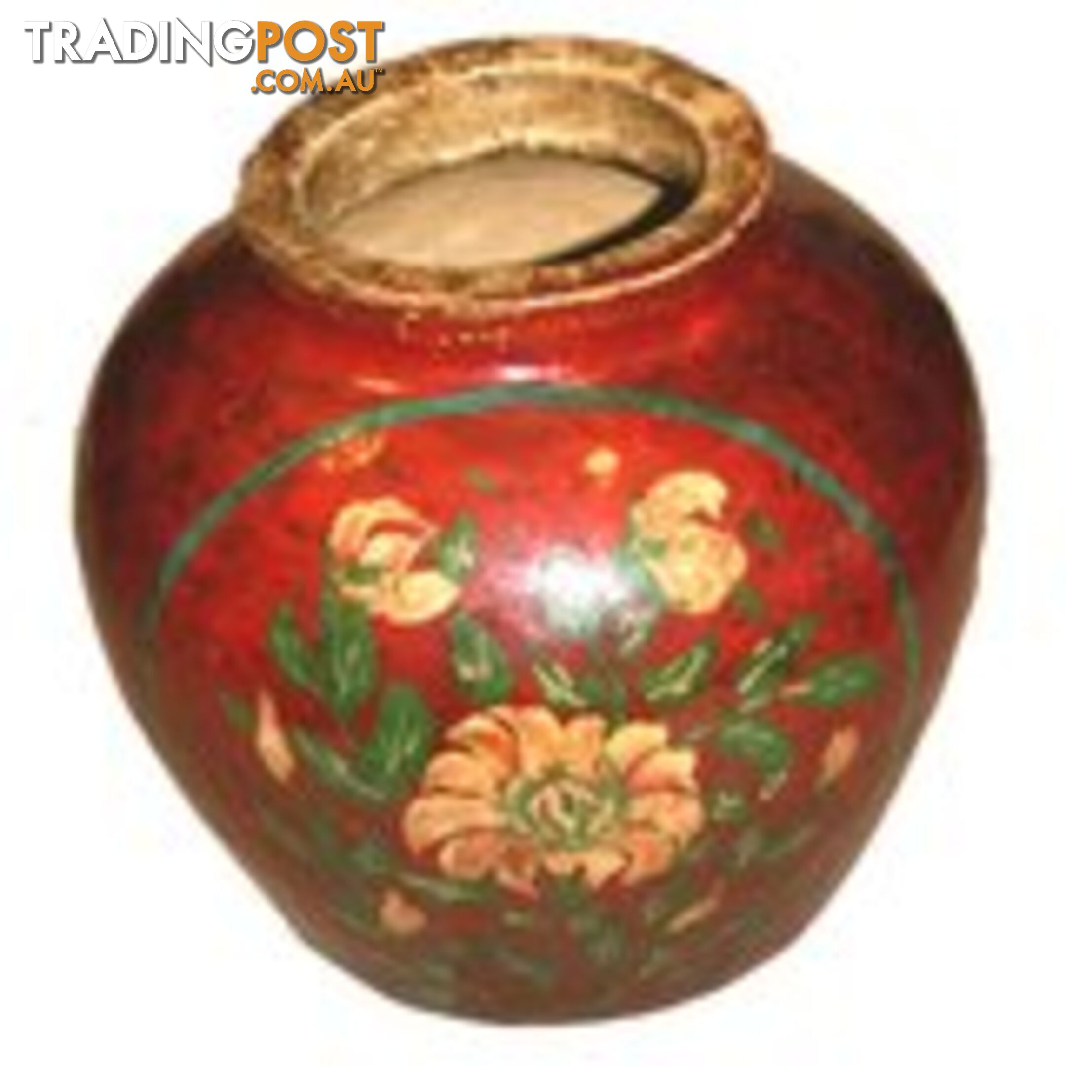 Red Flora Painted Ginger Jar