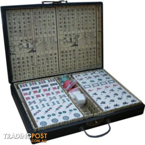 Large Mahjong Set in Black Painted Carrying Case