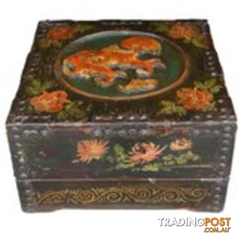 Original Chinese Square Storage Wood Box with Carvings