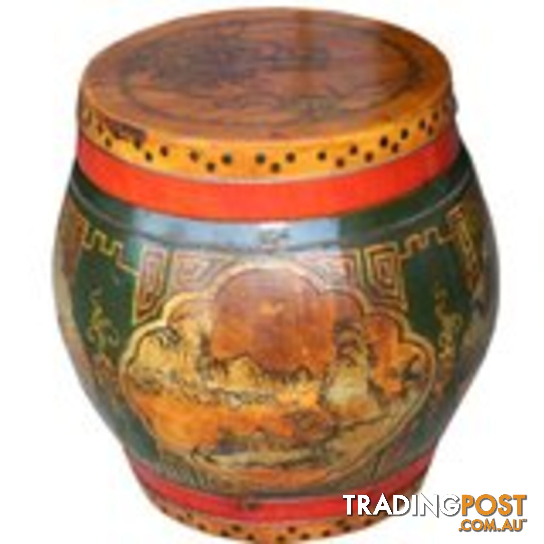 Original Chinese Antique Painted Round Wood Container