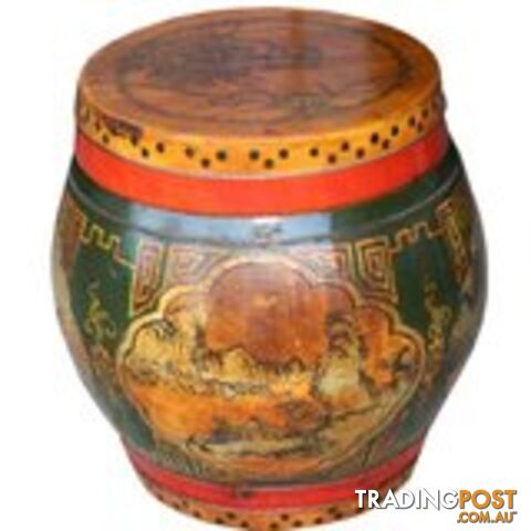 Original Chinese Antique Painted Round Wood Container