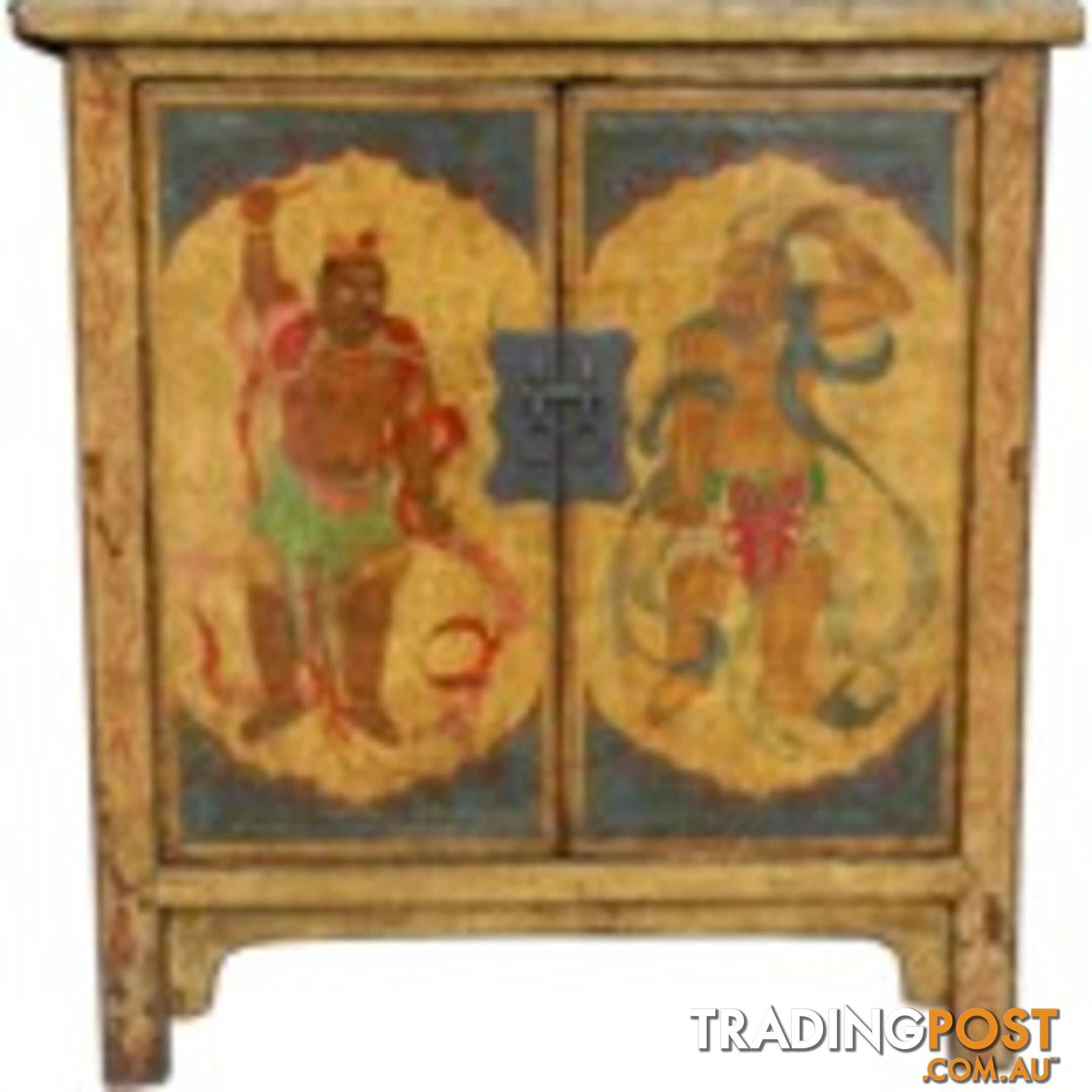 Antique Tibetan Yellow Painted Cabinet