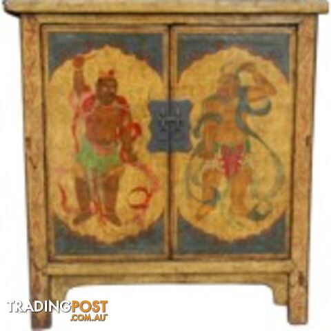 Antique Tibetan Yellow Painted Cabinet