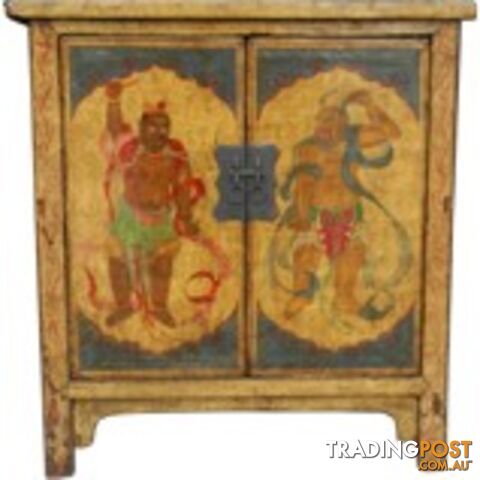 Antique Tibetan Yellow Painted Cabinet