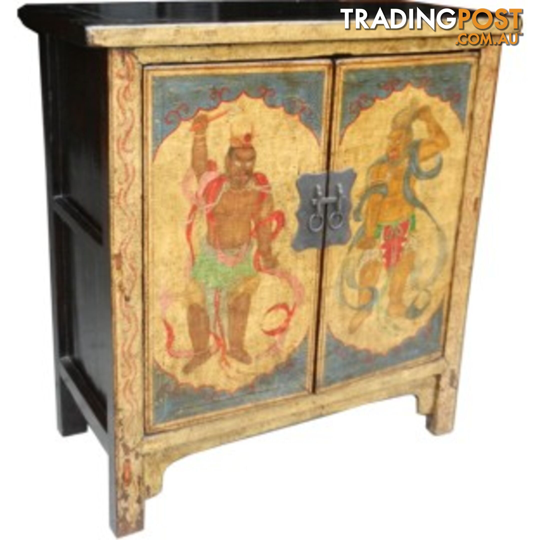 Antique Tibetan Yellow Painted Cabinet