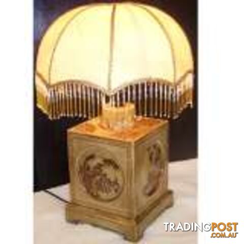Creamy Square Base Oriental Lamp with Lampshade