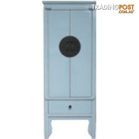 Light Blue Lacquer Chinese Slim Cabinet