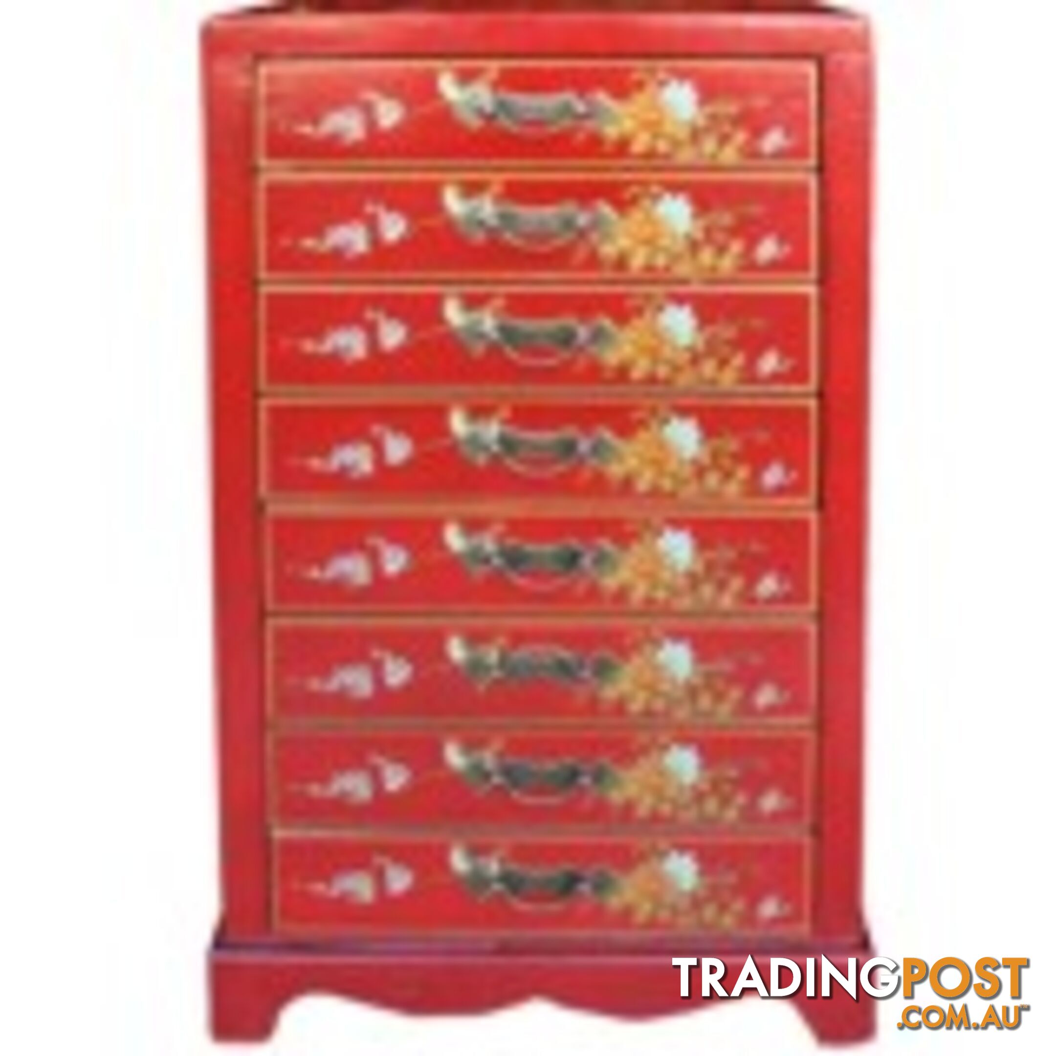 Red Chinese Eight Drawers Painted Filing Cabinet