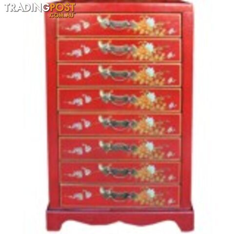 Red Chinese Eight Drawers Painted Filing Cabinet