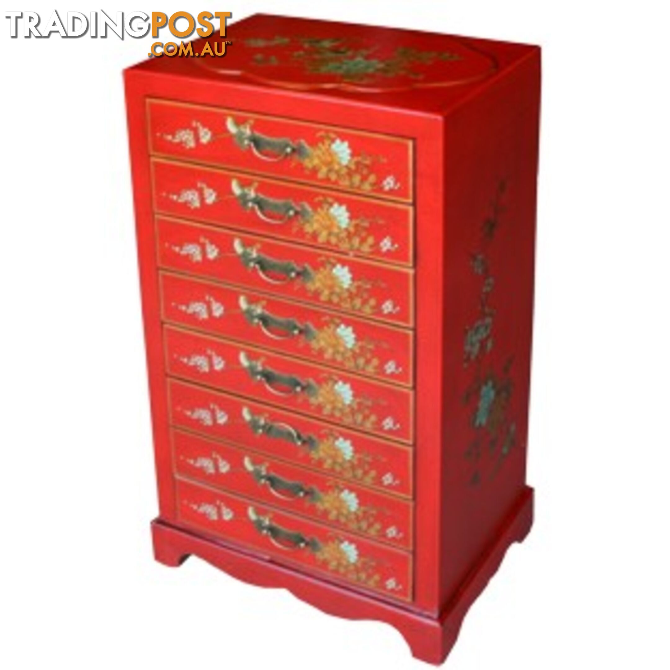 Red Chinese Eight Drawers Painted Filing Cabinet