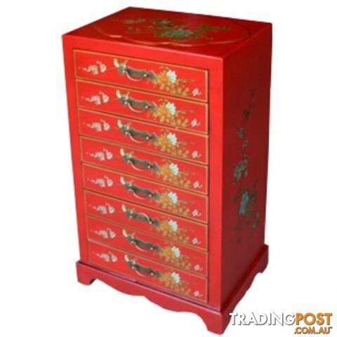 Red Chinese Eight Drawers Painted Filing Cabinet