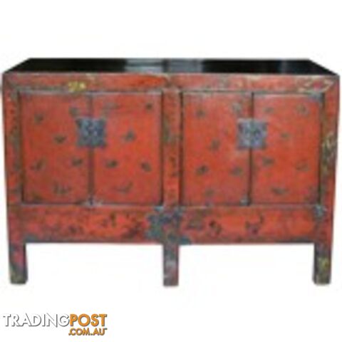 Red Butterfly Painted Chinese Sideboard