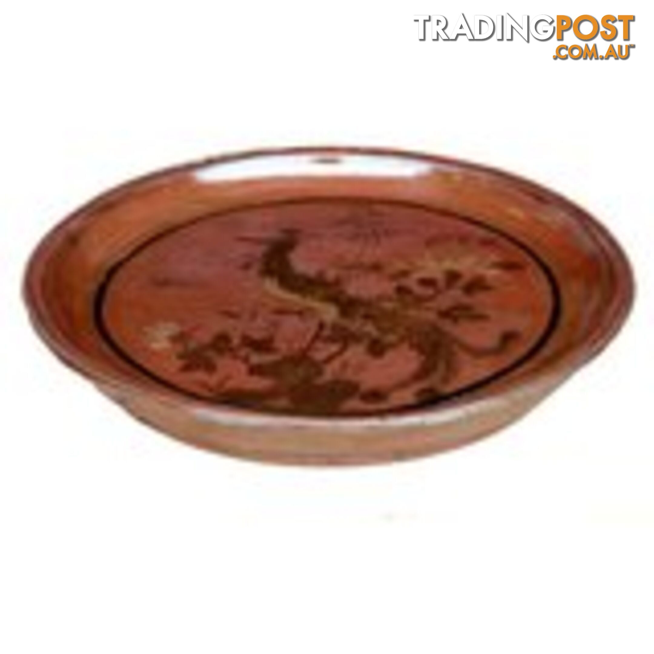 Antique Chinese Round Wood Tray with Gold Painting