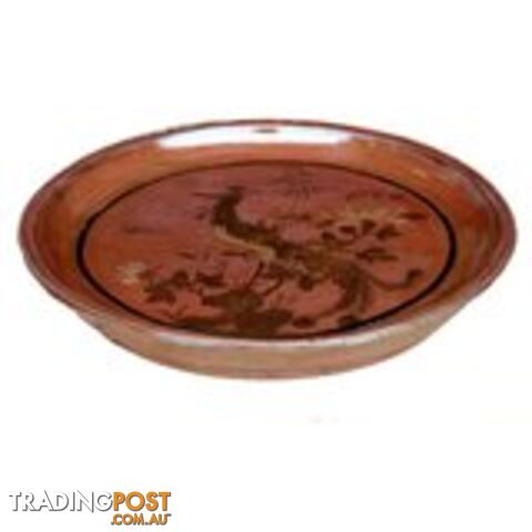 Antique Chinese Round Wood Tray with Gold Painting