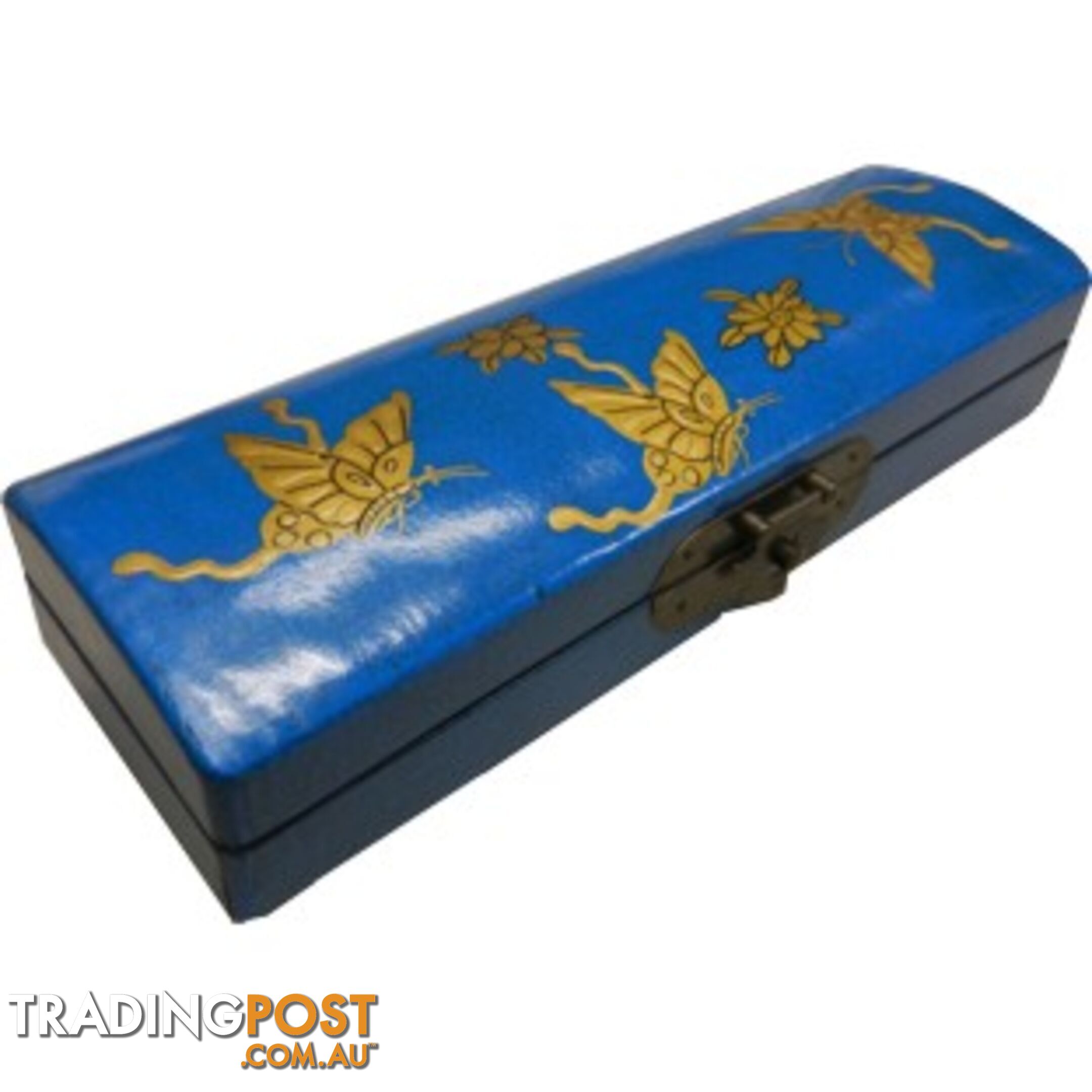 Blue Oriental Embossed Butterfly Pencil Case