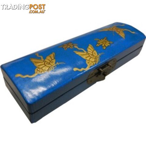 Blue Oriental Embossed Butterfly Pencil Case