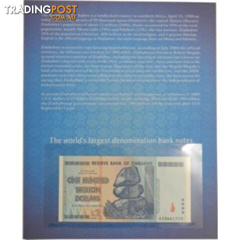 Zimbabwe 100 Trillion Banknote 2008 UNC with History Cover