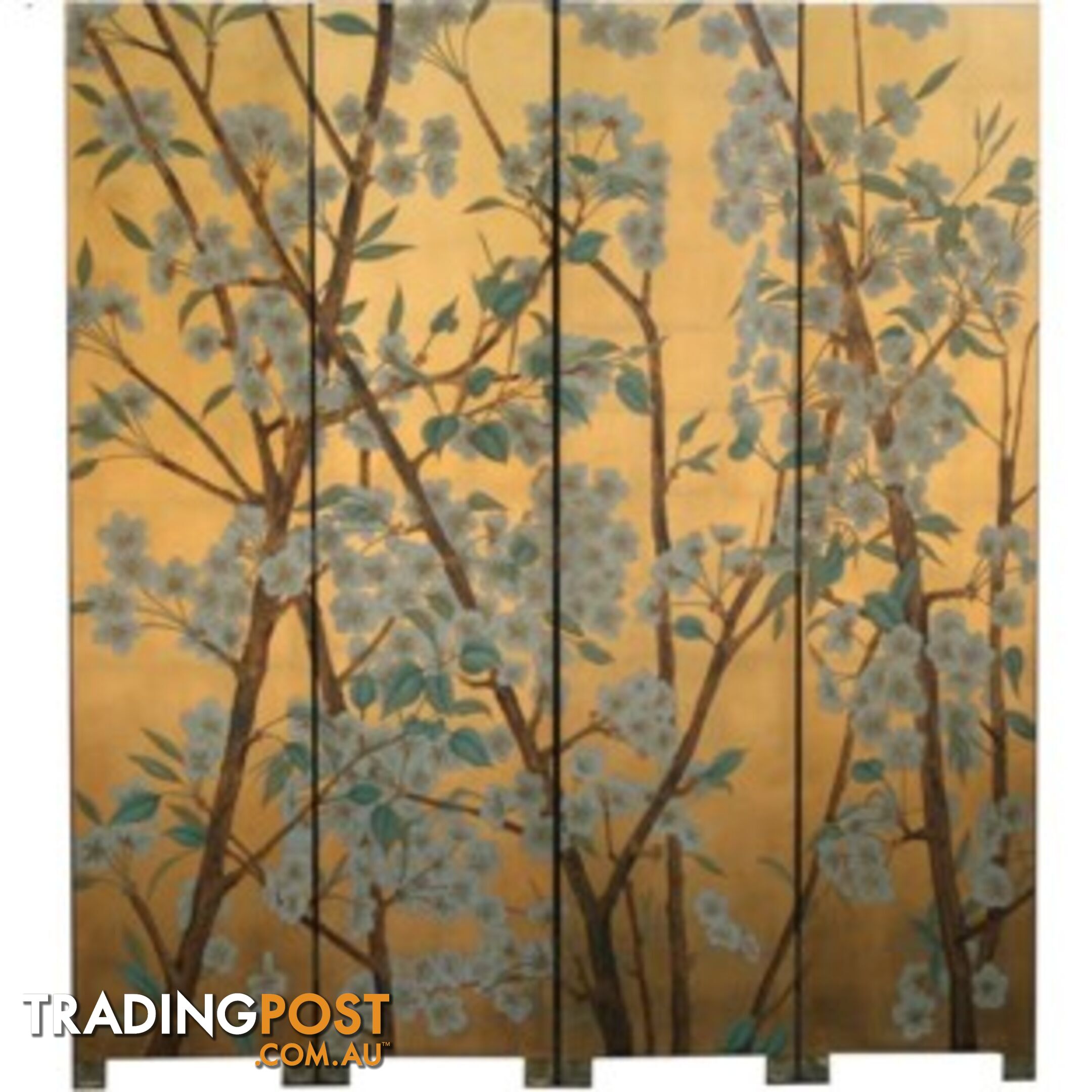 Wild Flower Chinese Room Divider Screen - Gold Leaf Background