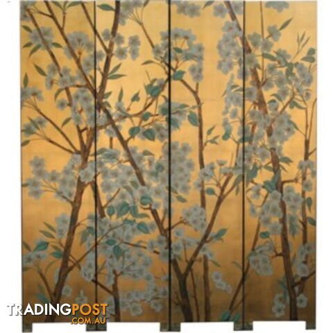 Wild Flower Chinese Room Divider Screen - Gold Leaf Background