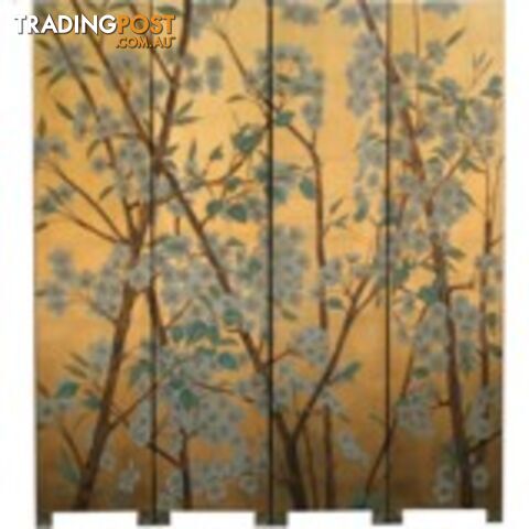 Wild Flower Chinese Room Divider Screen - Gold Leaf Background
