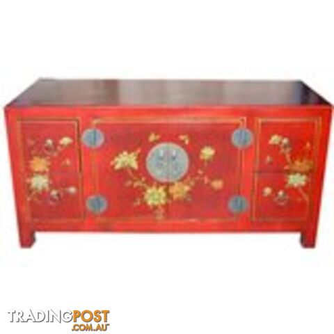 Oriental Red Painted Low TV Buffet