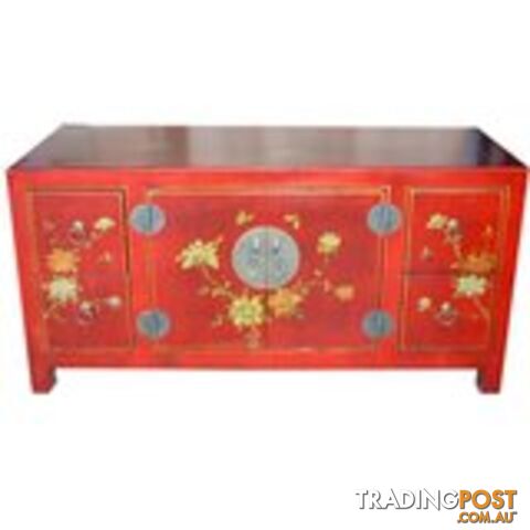 Oriental Red Painted Low TV Buffet