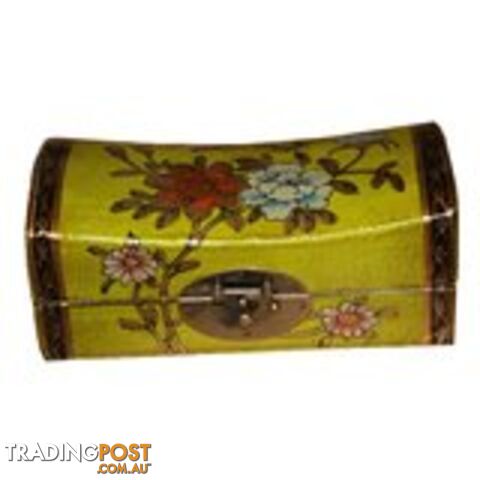 Medium Light Green Painted Flora Chinese Jewellery Box