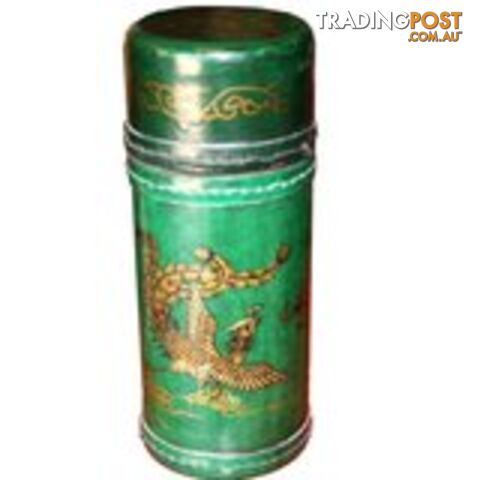 Chinese Fortune Sticks in Green Painted Barrel Box