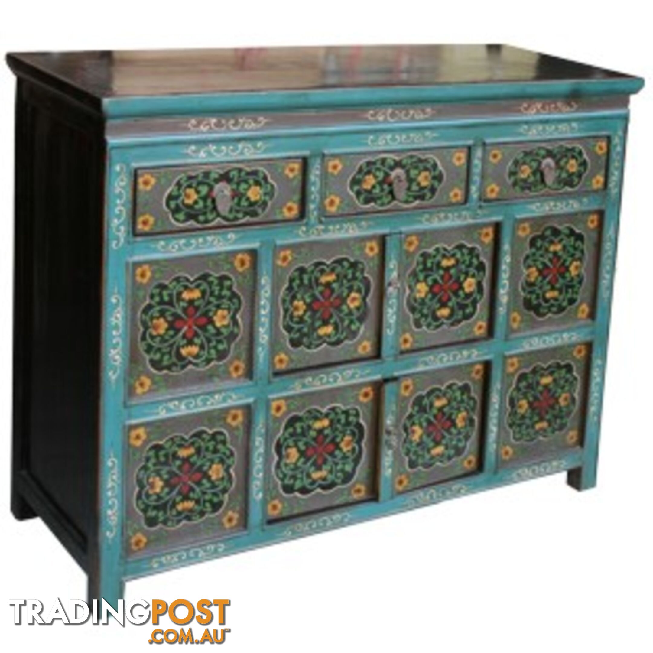 Chinese Antique Tibetan Painted Sideboard Cabinet