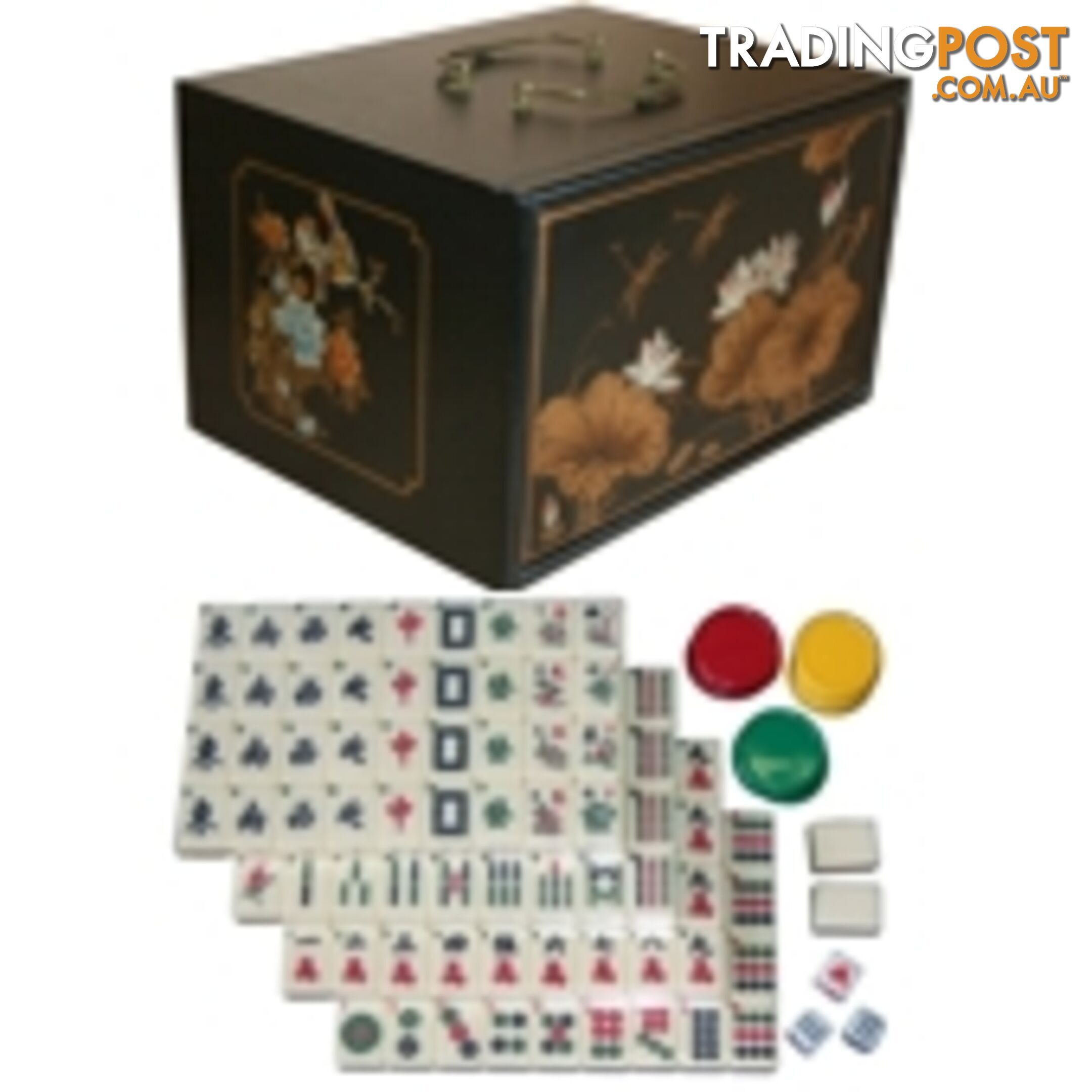 Mahjong Set in Four Drawers Black Painted Case