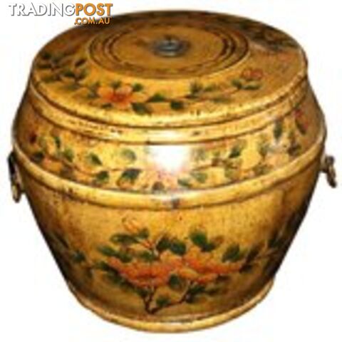 Yellow Chinese Painted Round Rice Container
