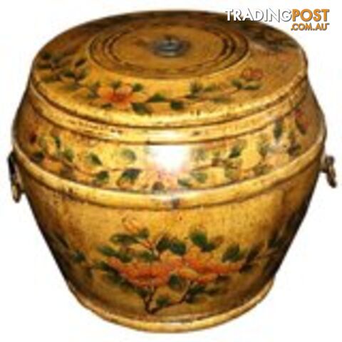 Yellow Chinese Painted Round Rice Container