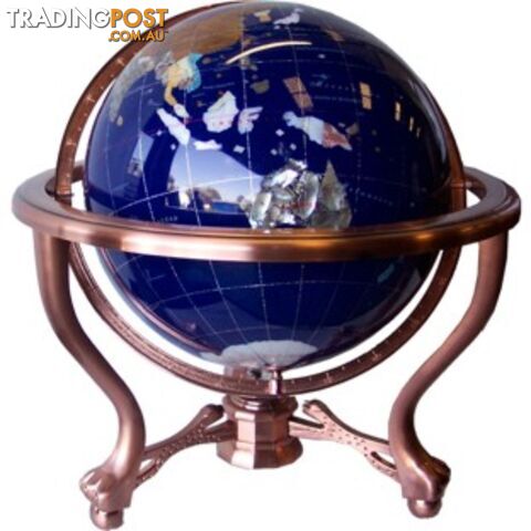 Large Blue World Gemstone Globe with Compass and Tripod Stand