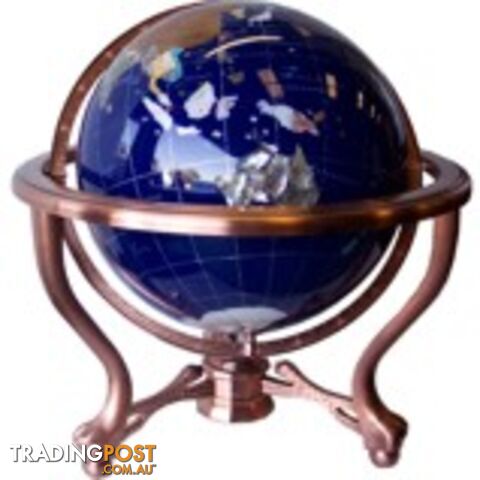 Large Blue World Gemstone Globe with Compass and Tripod Stand