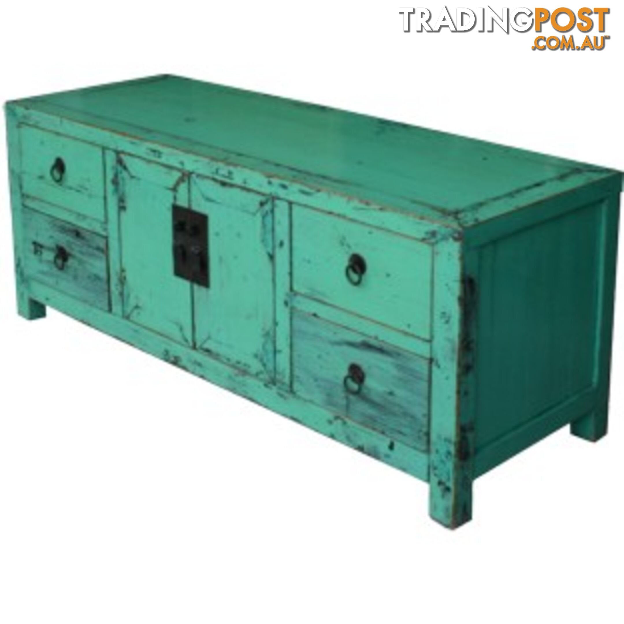 Green Lacquered Wood Low Sideboard Buffet