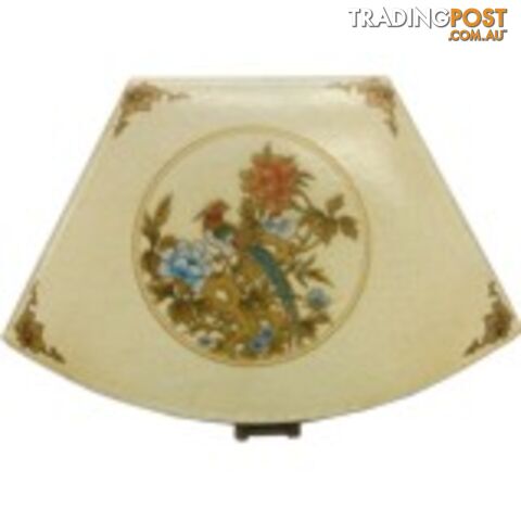 White Bird Painted Fan Shape Asian Box