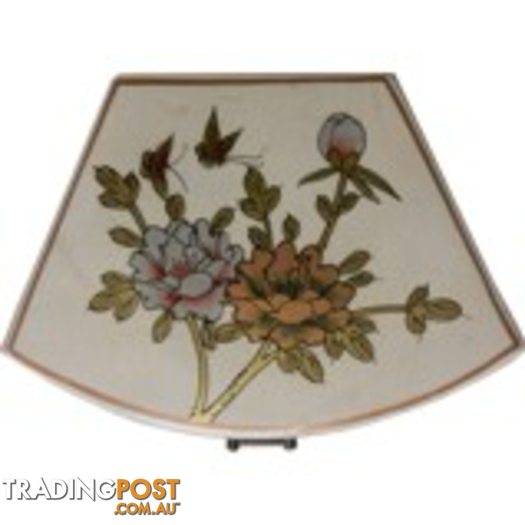 White Flora Hand Painted Fan Shape Asian Box