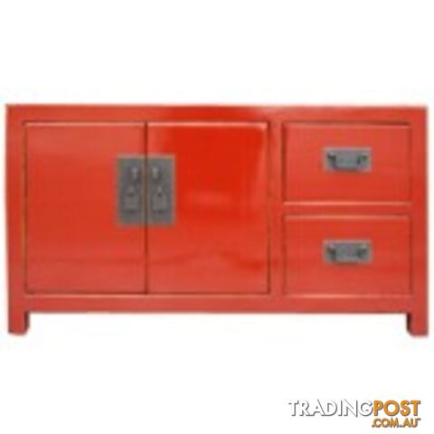 Red Lacquered Wood Low Sideboard Buffet