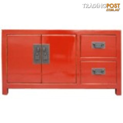 Red Lacquered Wood Low Sideboard Buffet