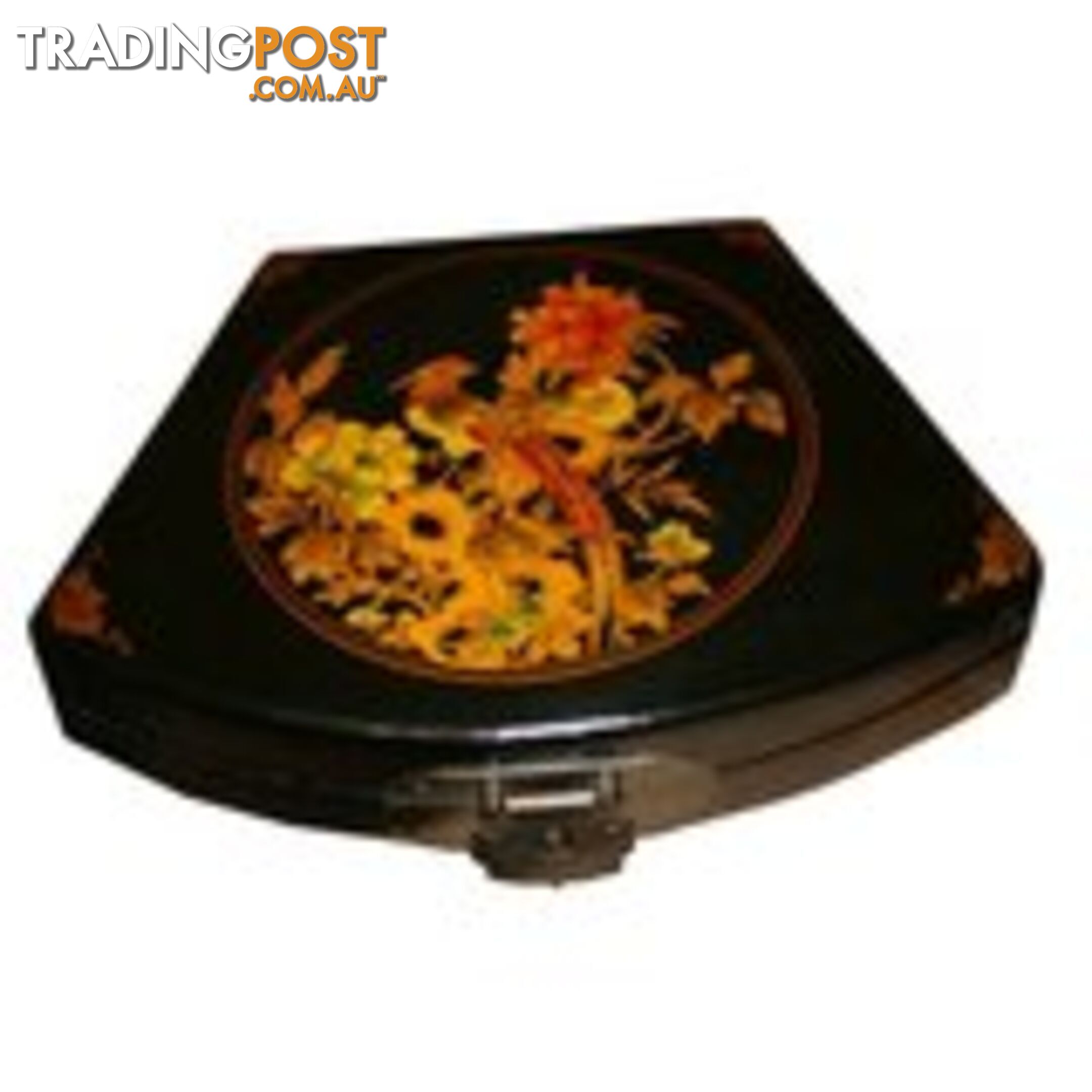 Black Flora Painted Fan Shape Asian Box