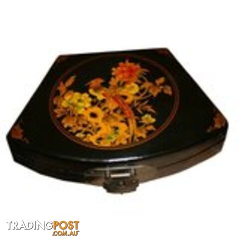 Black Flora Painted Fan Shape Asian Box