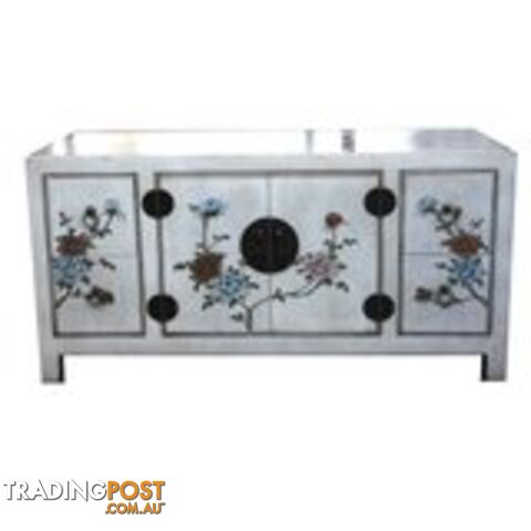 White Painted Low Chinese TV Cabinet