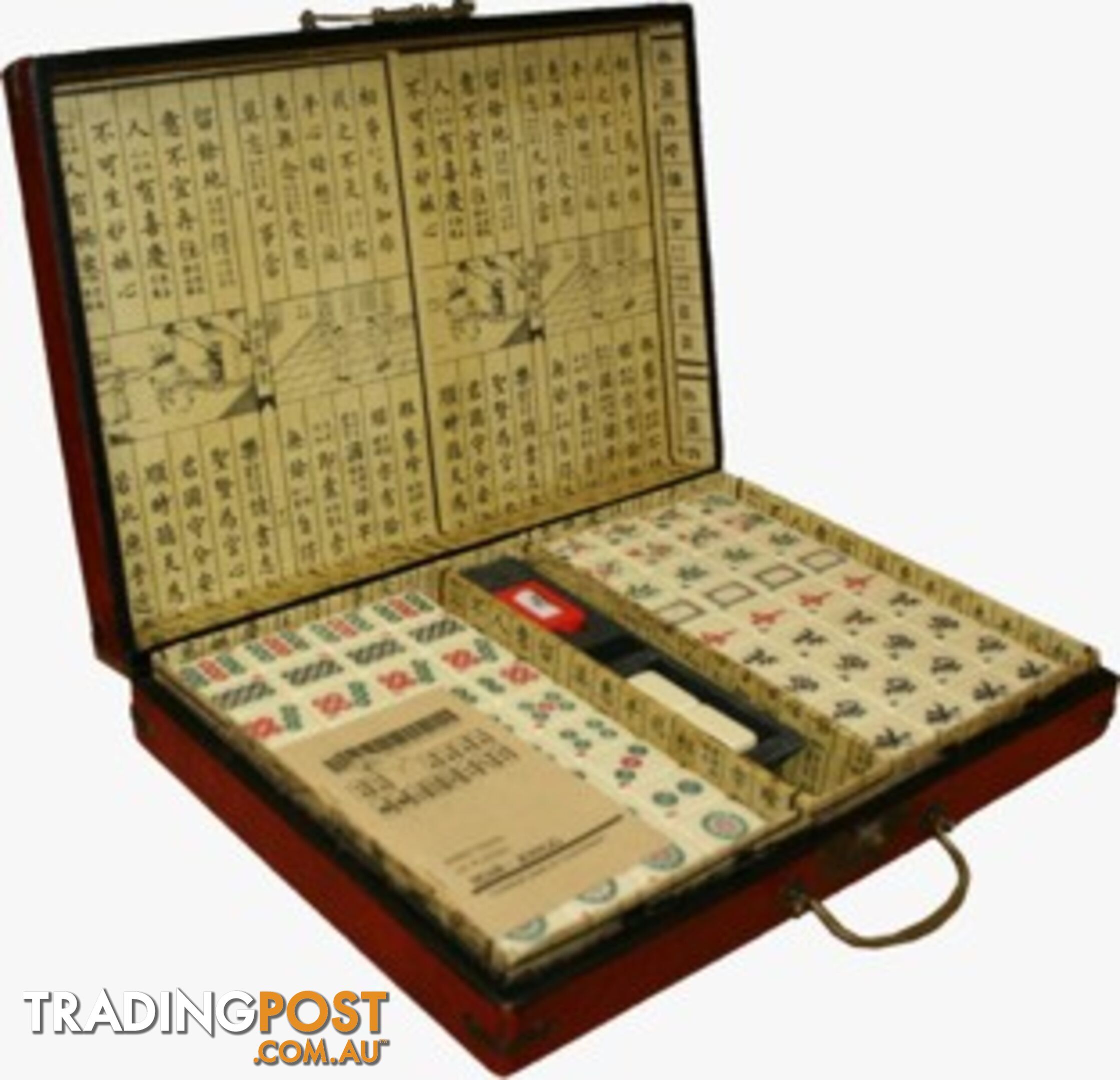 Chinese Mahjong Set in Red Painted Case