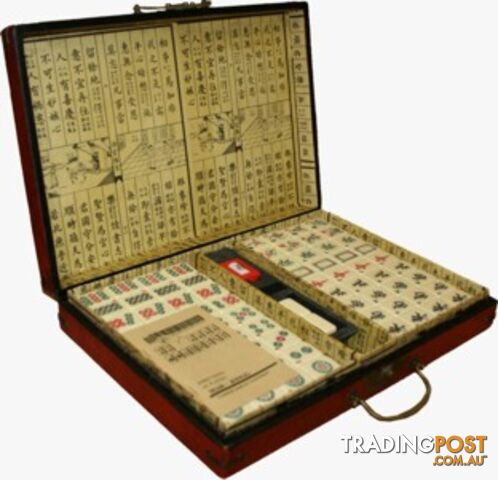 Chinese Mahjong Set in Red Painted Case