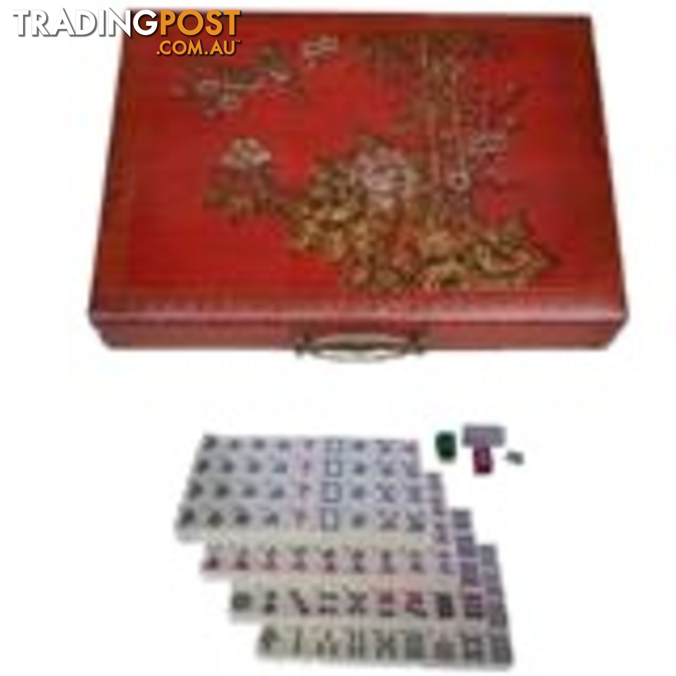 Chinese Mahjong Set in Red Painted Case