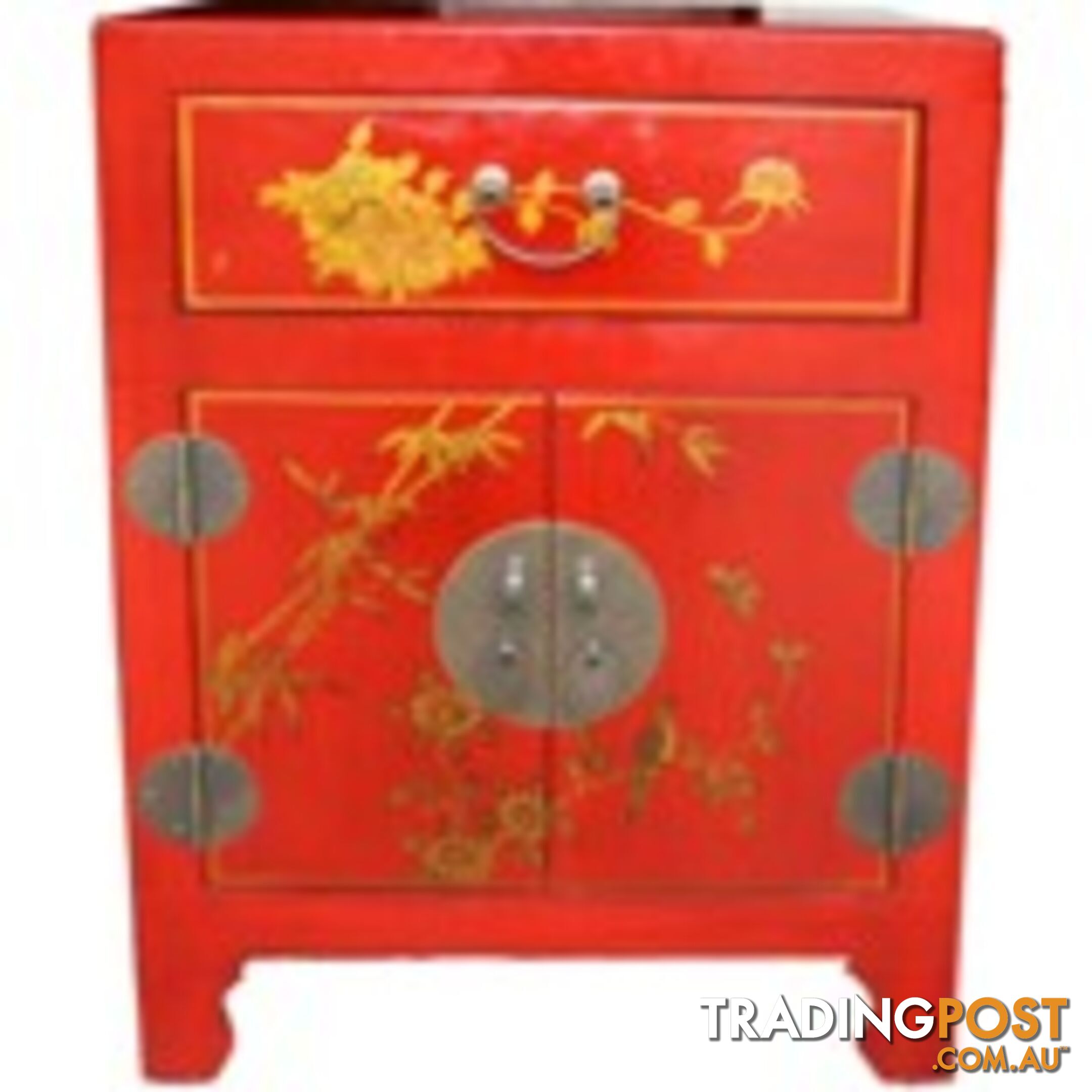 Hand Made Red Painted Chinese Bedside Table