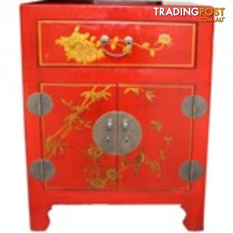 Hand Made Red Painted Chinese Bedside Table