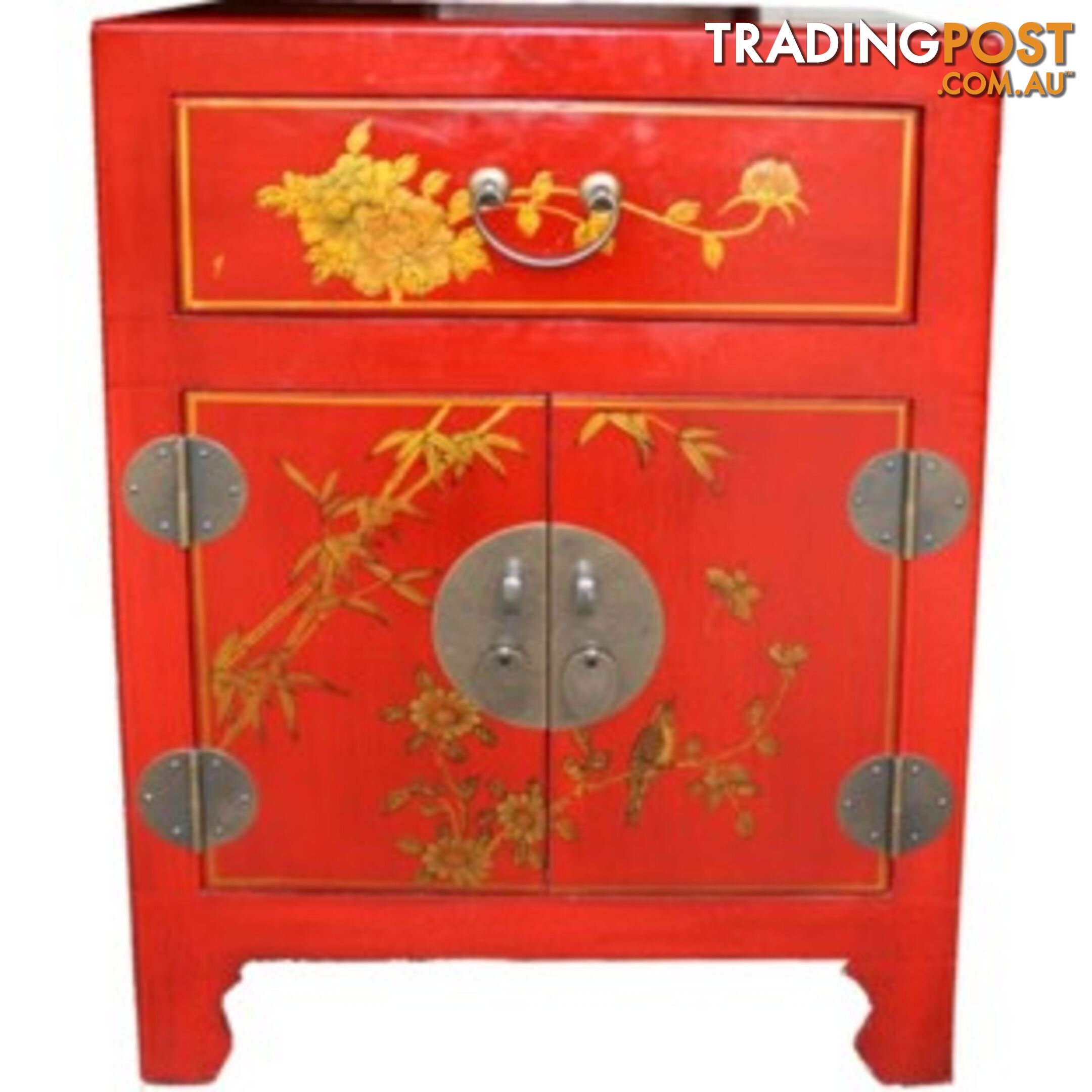 Hand Made Red Painted Chinese Bedside Table