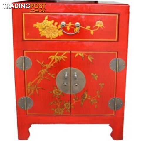 Hand Made Red Painted Chinese Bedside Table