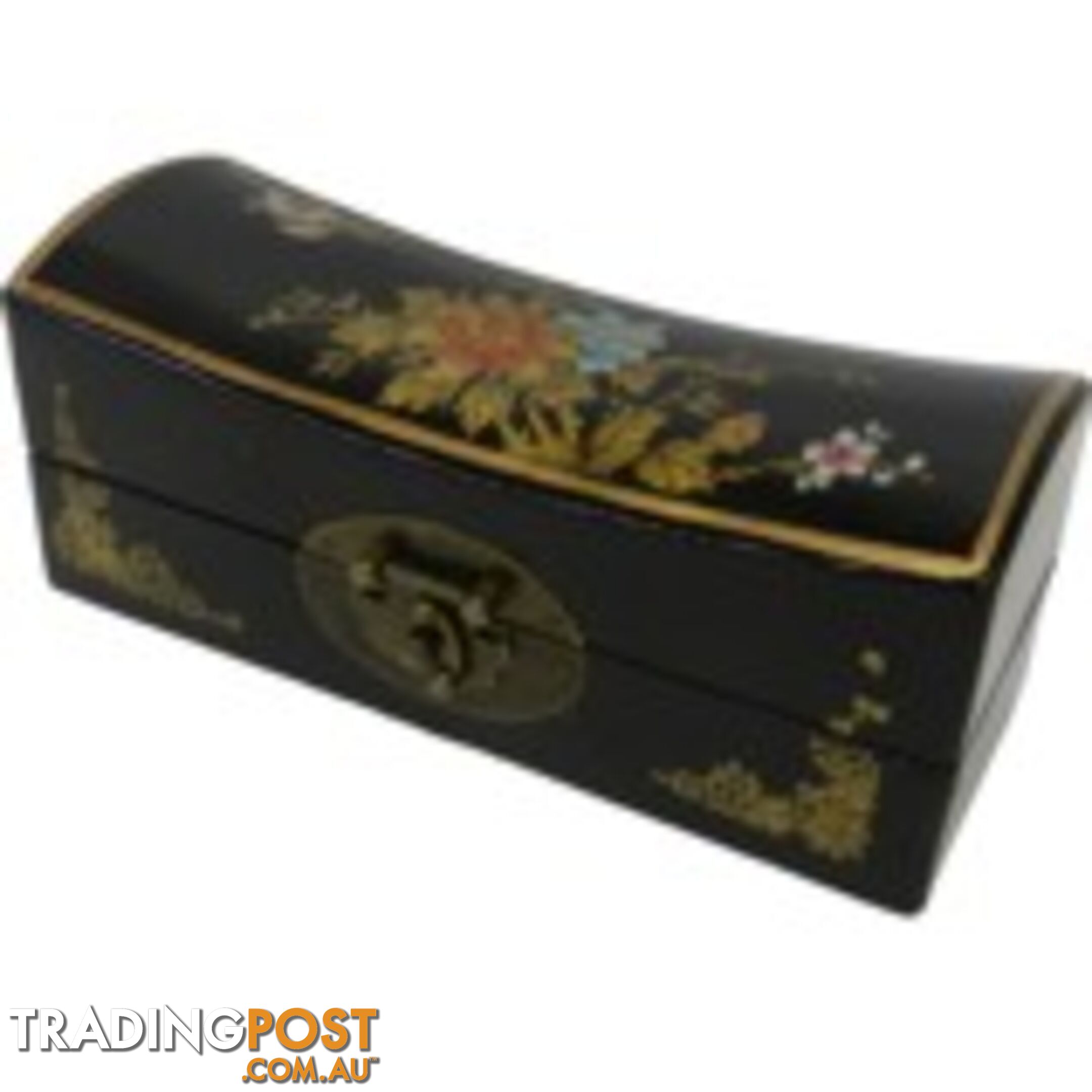 Medium Black Painted Flora Chinese Jewellery Box